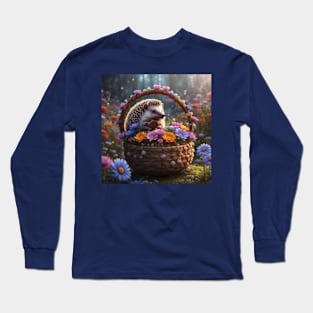 Baby Hedgehog in a Flower Basket Long Sleeve T-Shirt